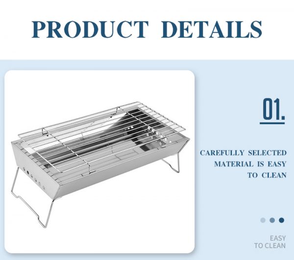 outdoor barbeque grill with foldable legs silver color in details