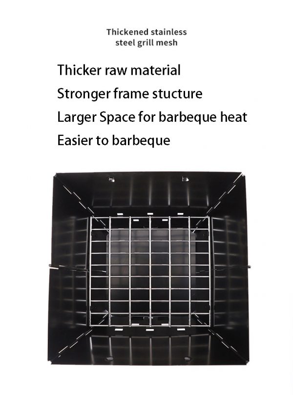 Square barbeque grill with durable construction, Portable folding grill for RV and camping trips,