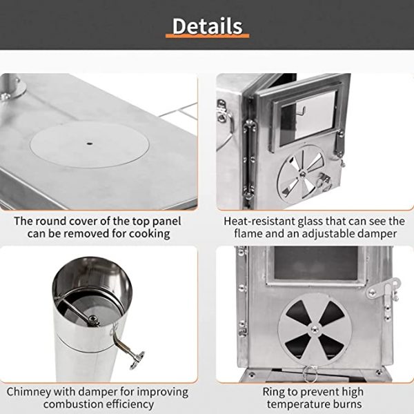 Tent heating device, Portable tent wood-burning stove,